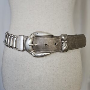 Streets Ahead NEIMAN MARCUS Silver Metal Link & Leather Wide Belt Womens M
